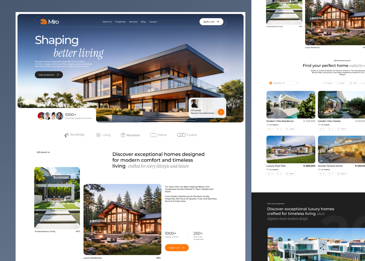 Miro real estate website interface design